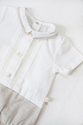 Beige and White Henry Romper