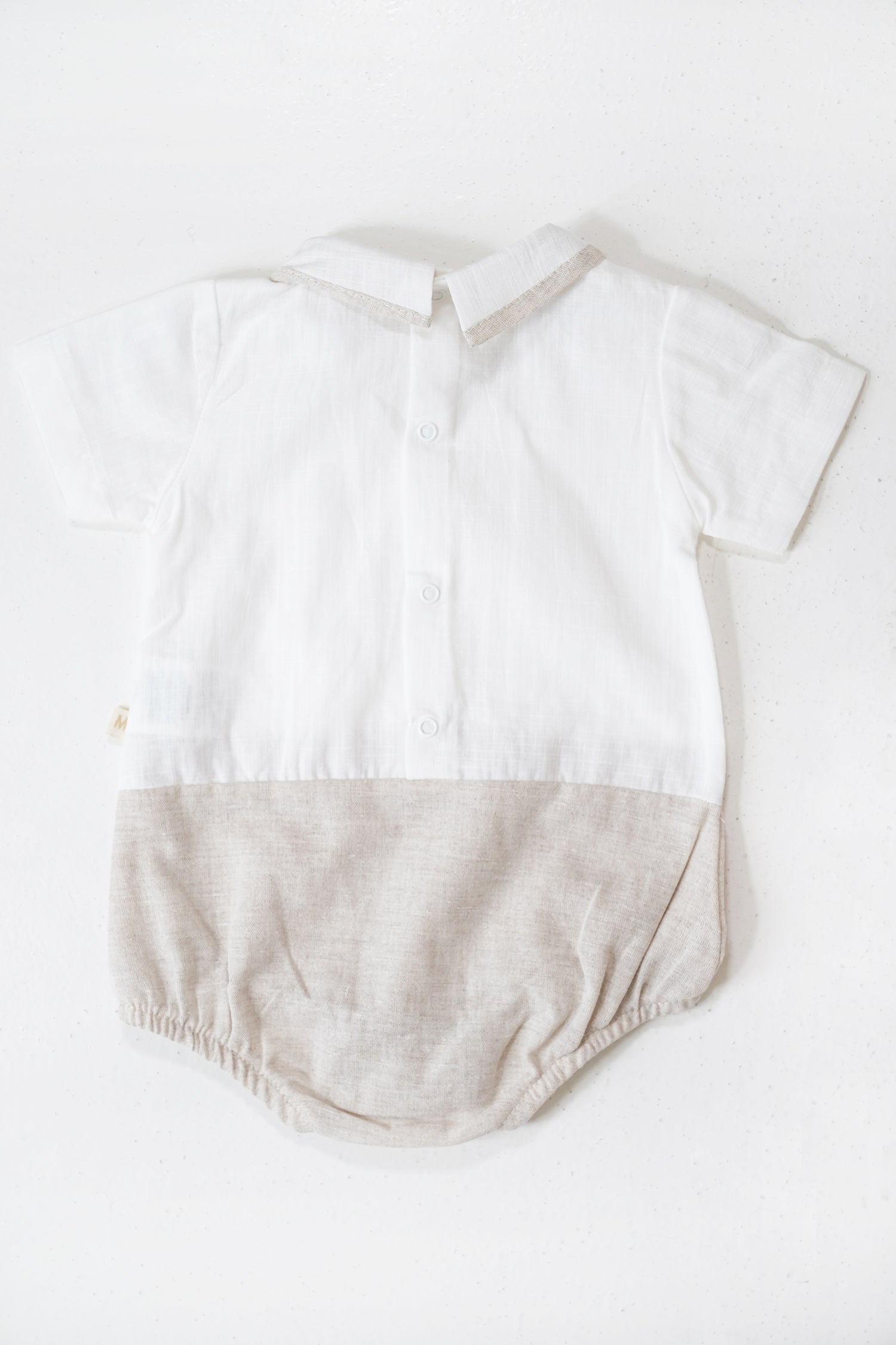 Beige and White Henry Romper