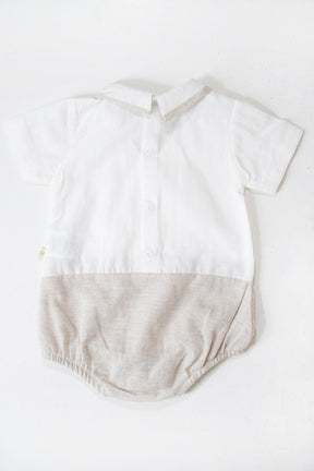 Beige and White Henry Romper