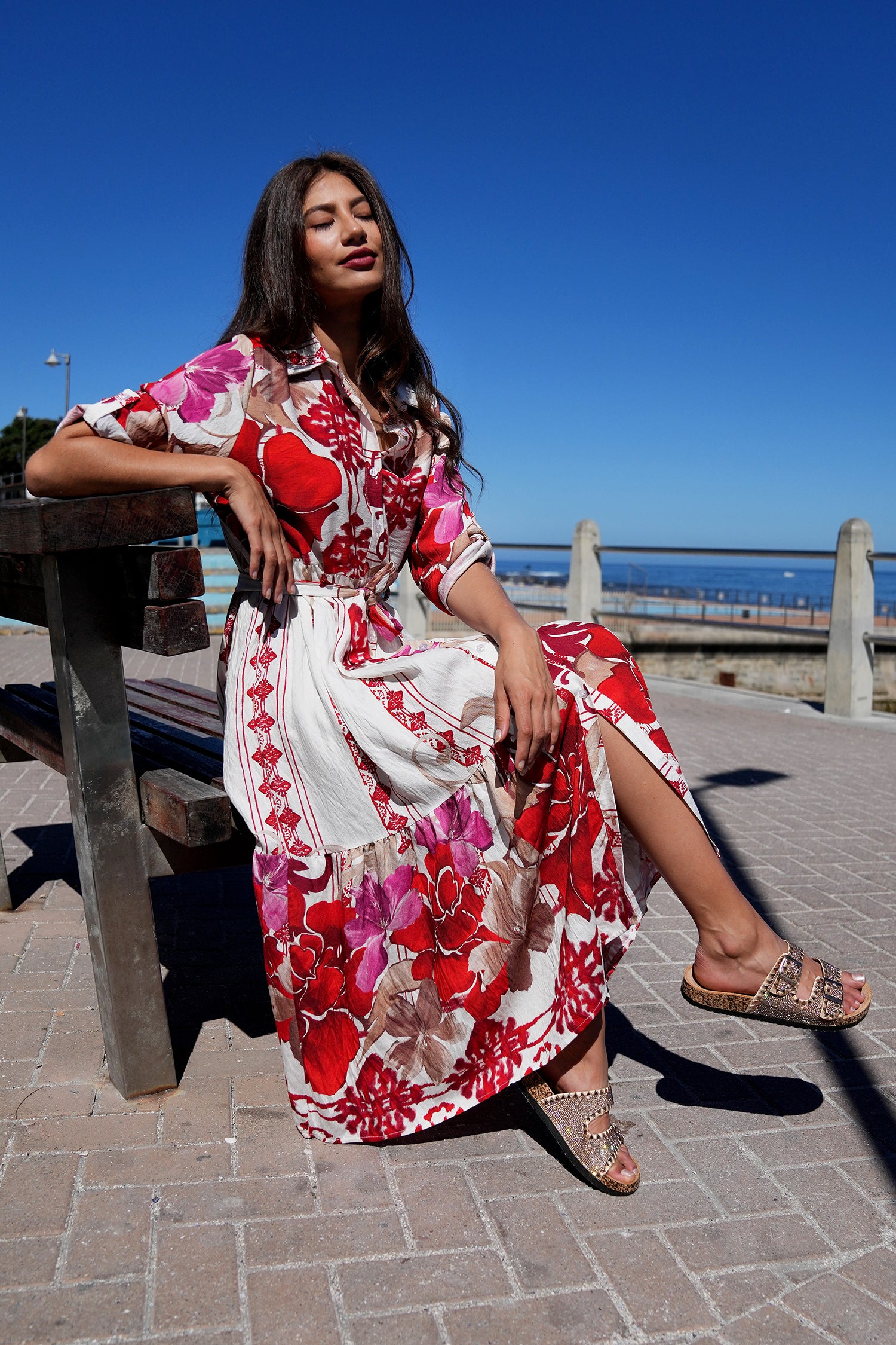 Red Floral Taz Shirt Dress