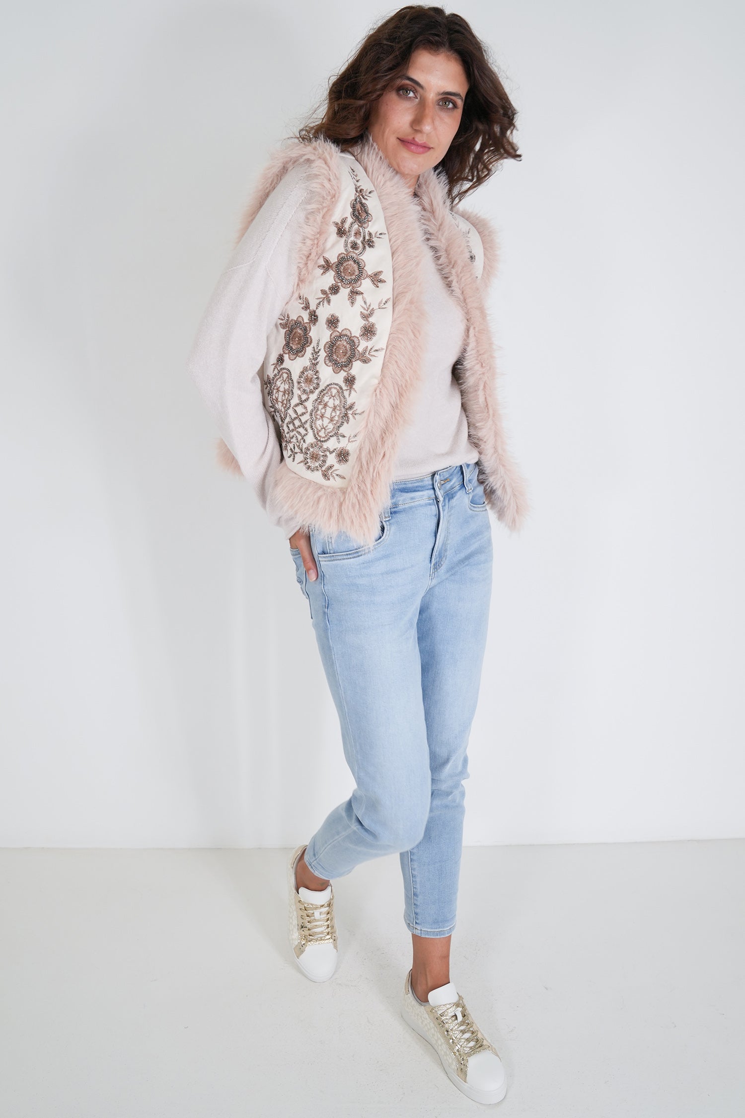 Cream Beaded Fur Gilet