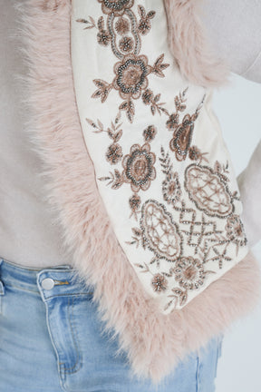 Cream Beaded Fur Gilet
