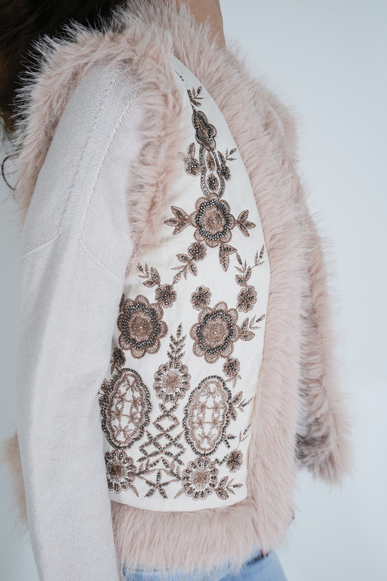 Cream Beaded Fur Gilet