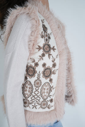 Cream Beaded Fur Gilet