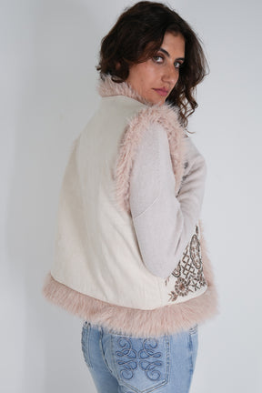 Cream Beaded Fur Gilet