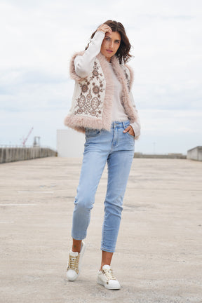 Cream Beaded Fur Gilet