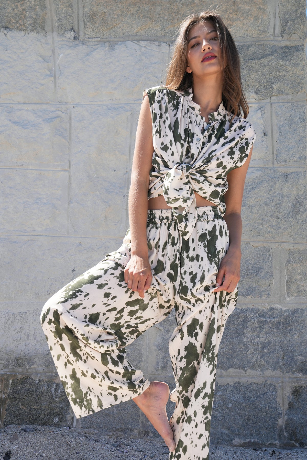 Olive Splash Print Pant