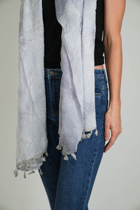 Grey Embroidered Scarf