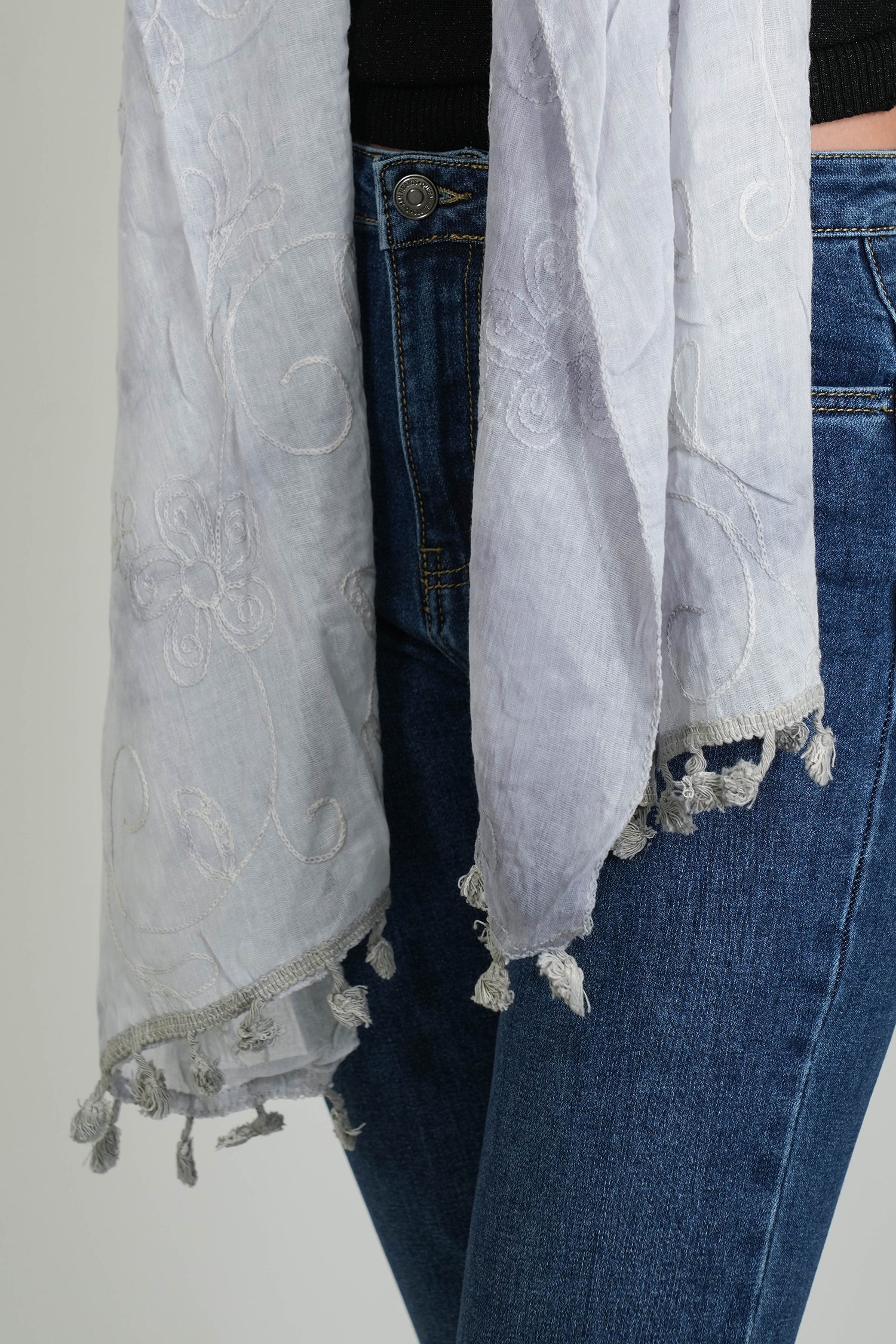 Grey Embroidered Scarf