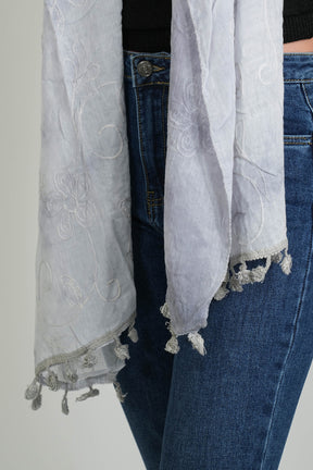 Grey Embroidered Scarf