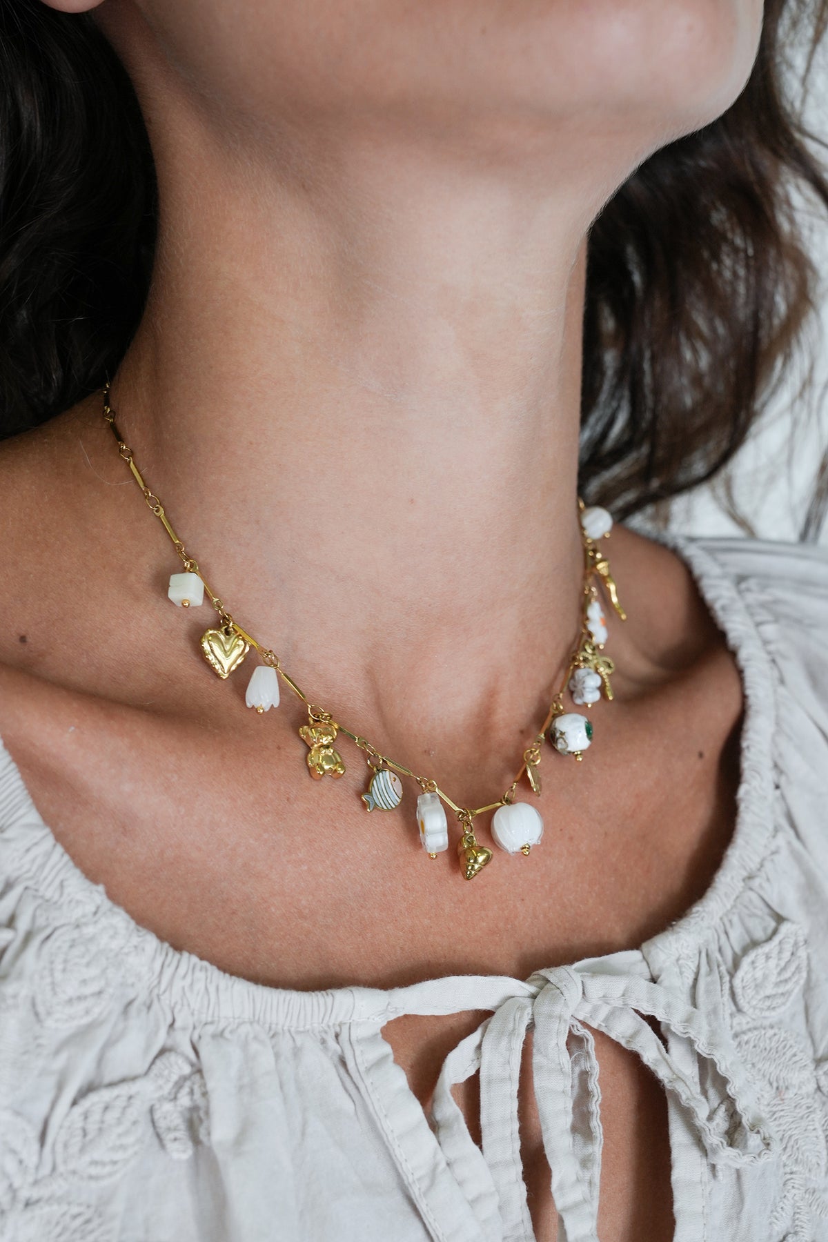 White Daisy Charm Necklace