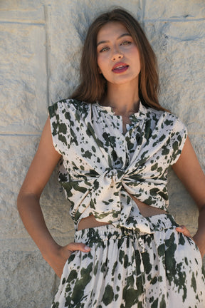 Olive Splash Print Blouse