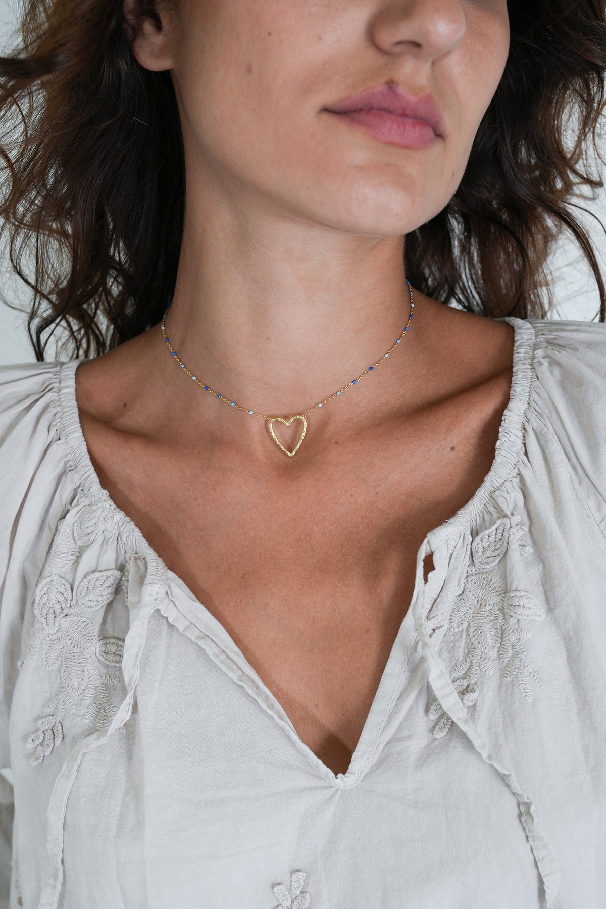 Blue Beaded Heart Necklace