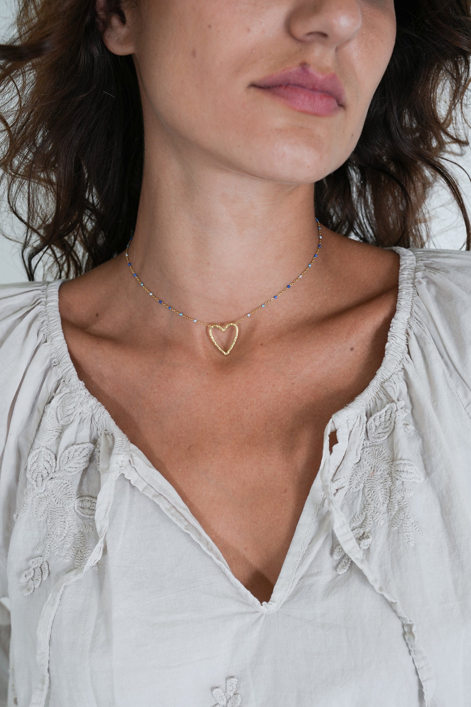 Blue Beaded Heart Necklace