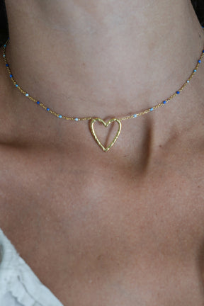 Blue Beaded Heart Necklace