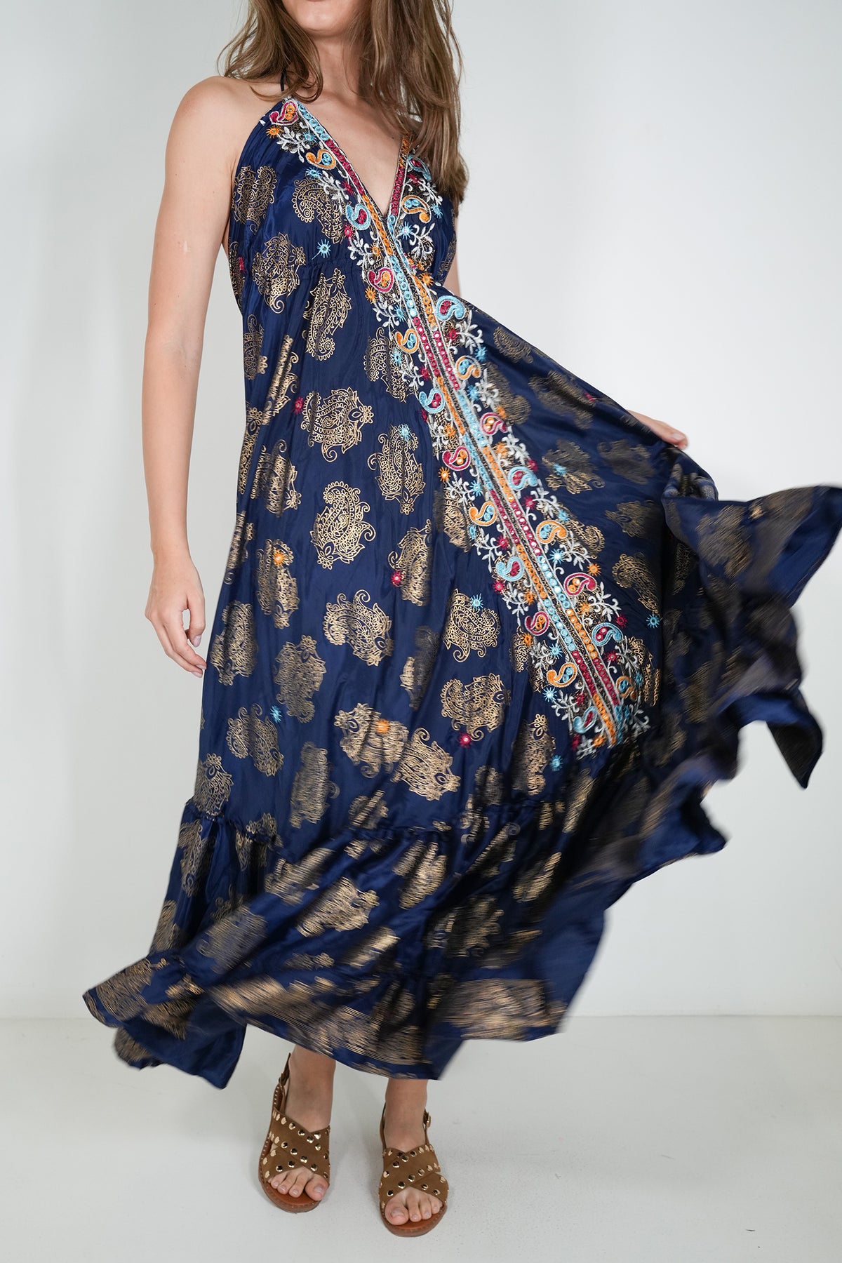 Navy Mirror Embroidered Kira Dress
