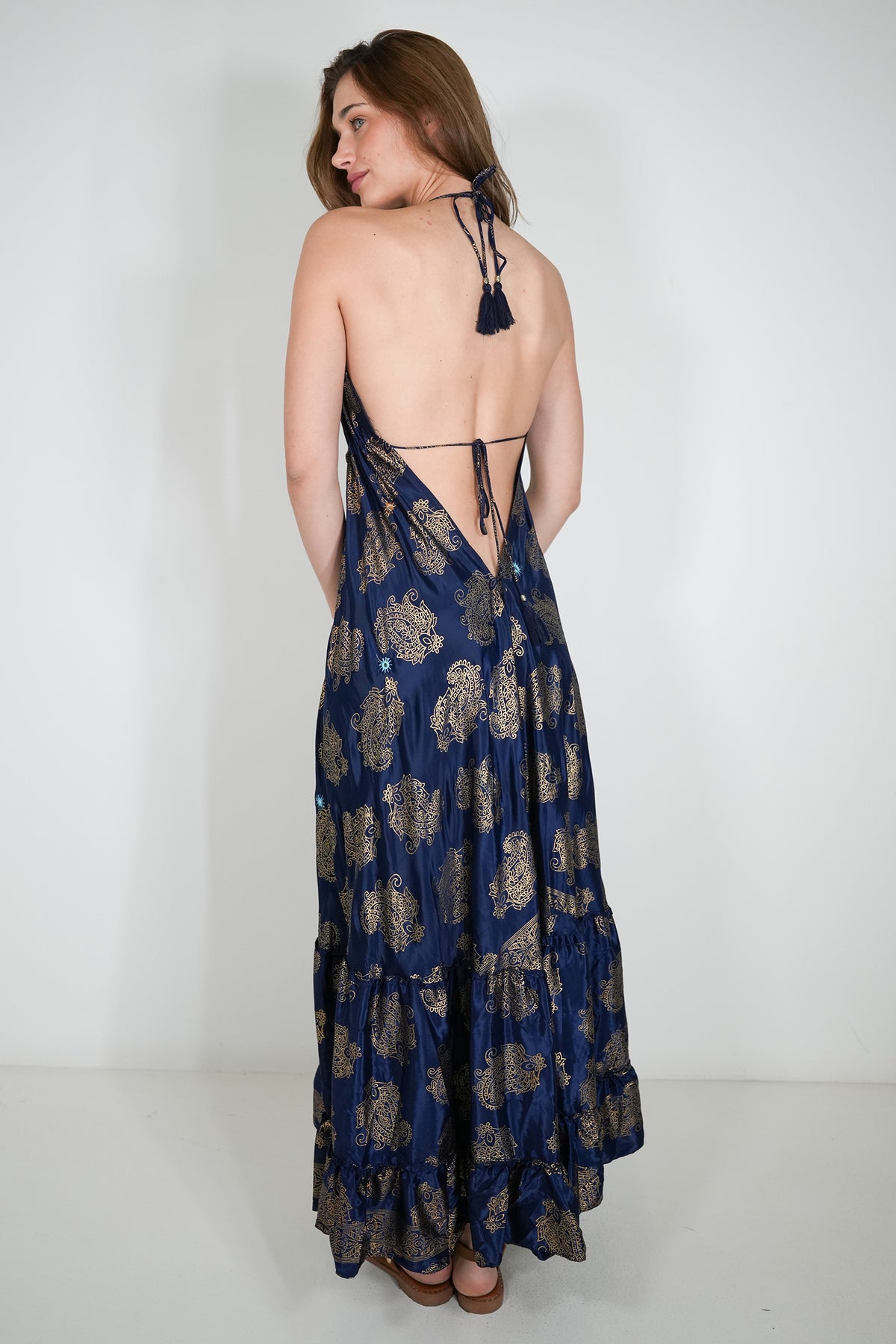 Navy Mirror Embroidered Kira Dress