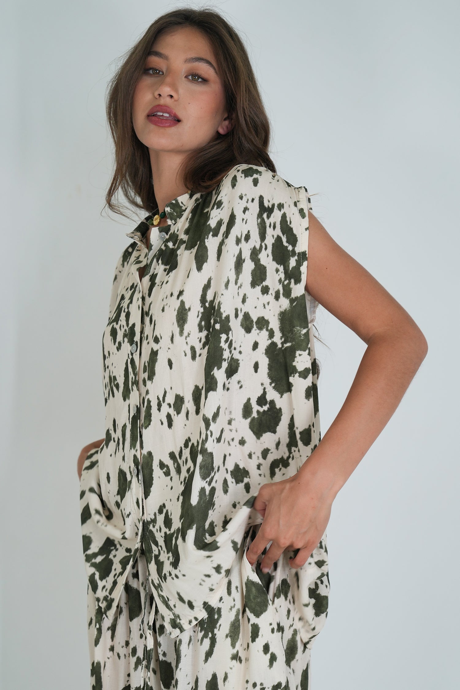Olive Splash Print Blouse