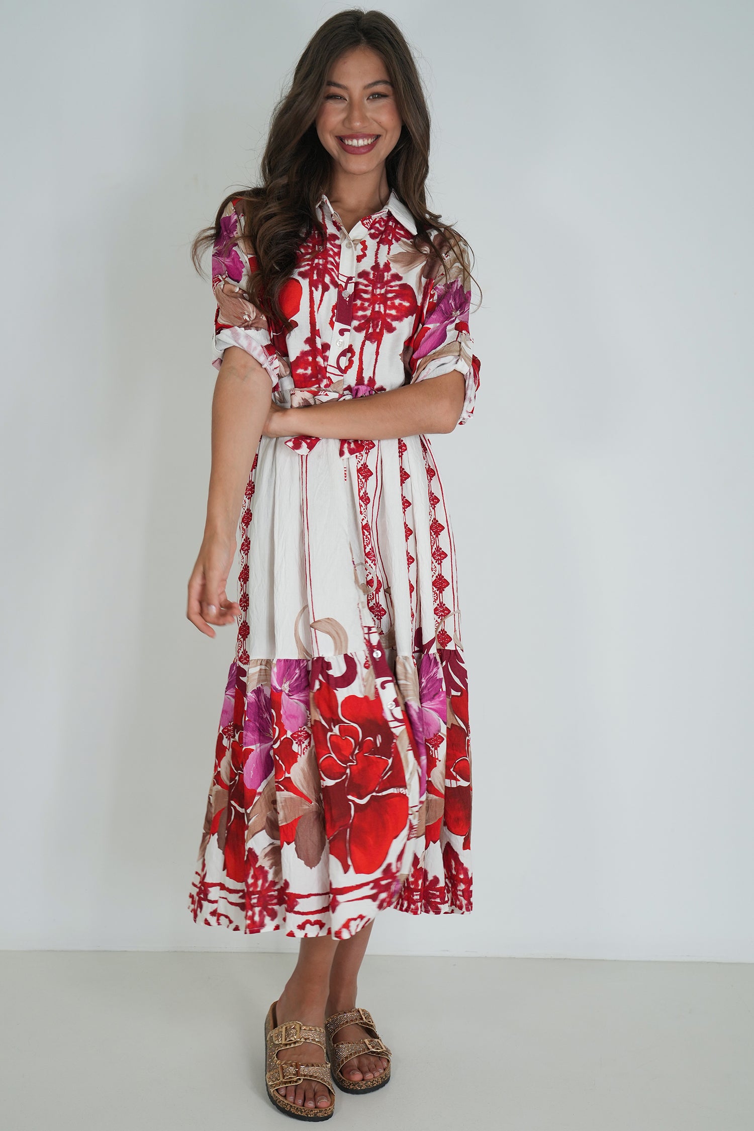 Red Floral Taz Shirt Dress