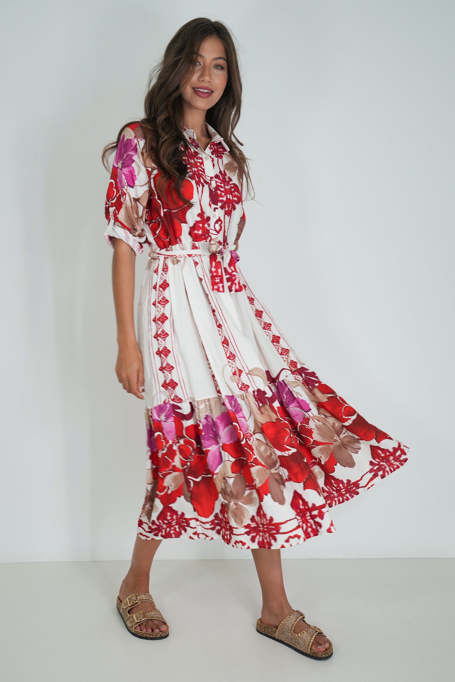 Red Floral Taz Shirt Dress