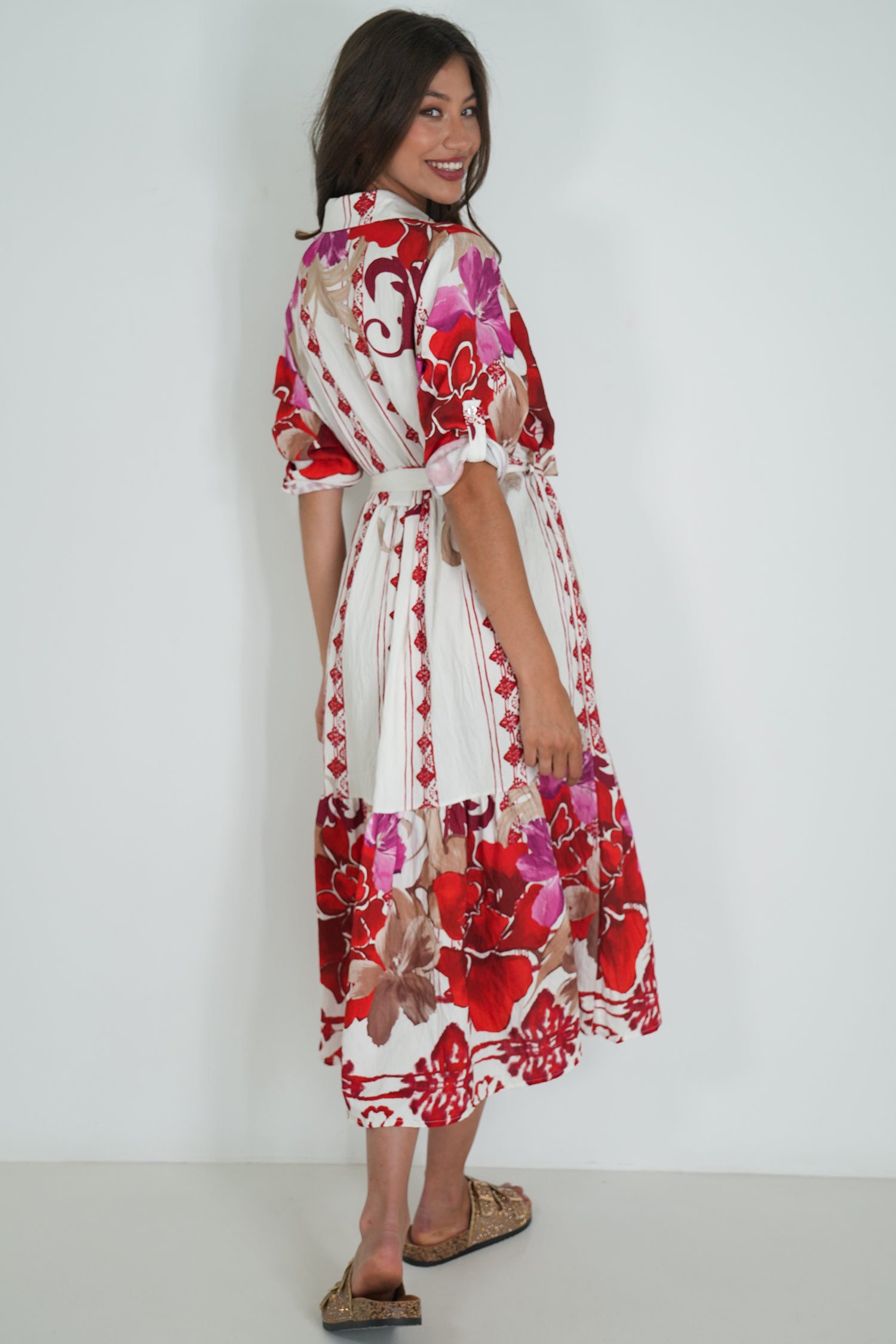 Red Floral Taz Shirt Dress