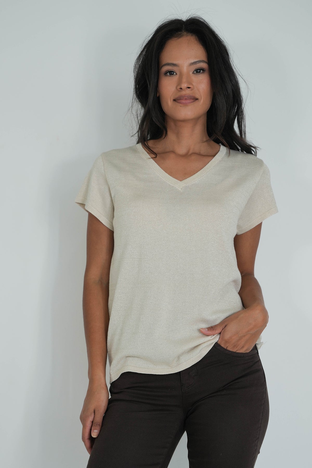 Gold Shimmer V Neck Top