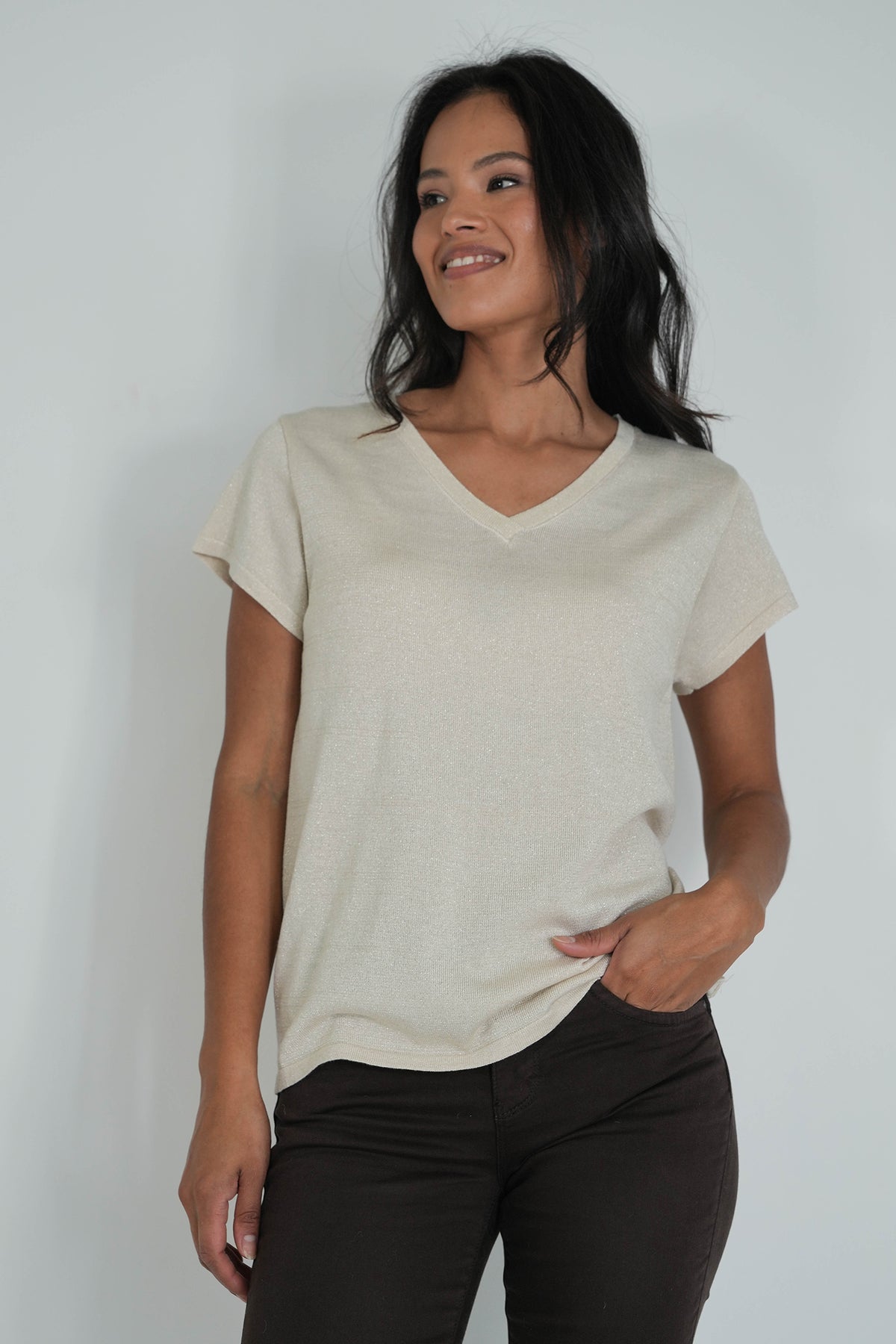 Gold Shimmer V Neck Top