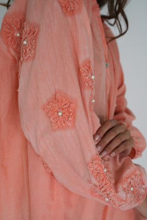 Coral Embroidered Sleeve Top