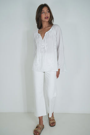 White Embroidered Peasant Blouse