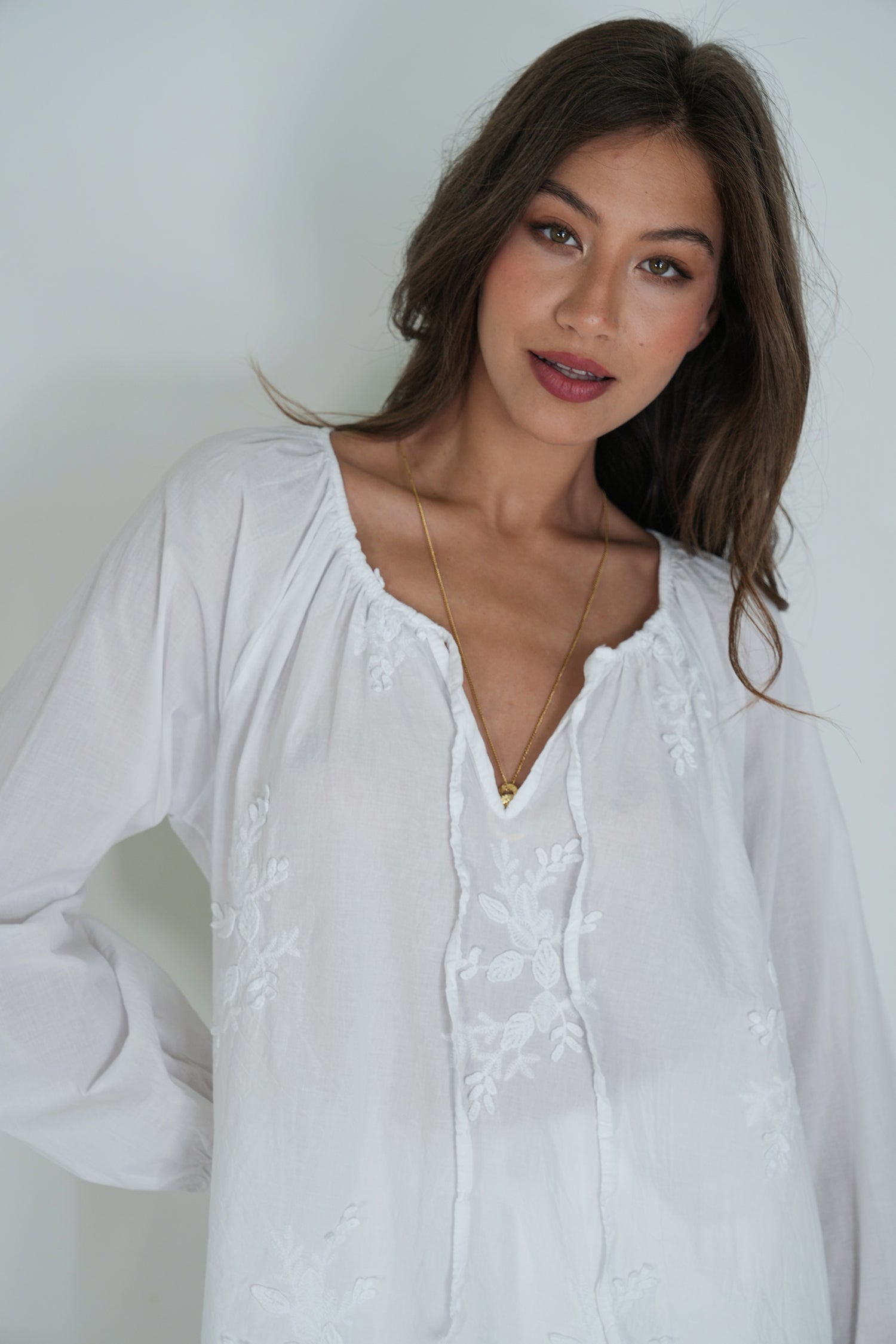 White Embroidered Peasant Blouse