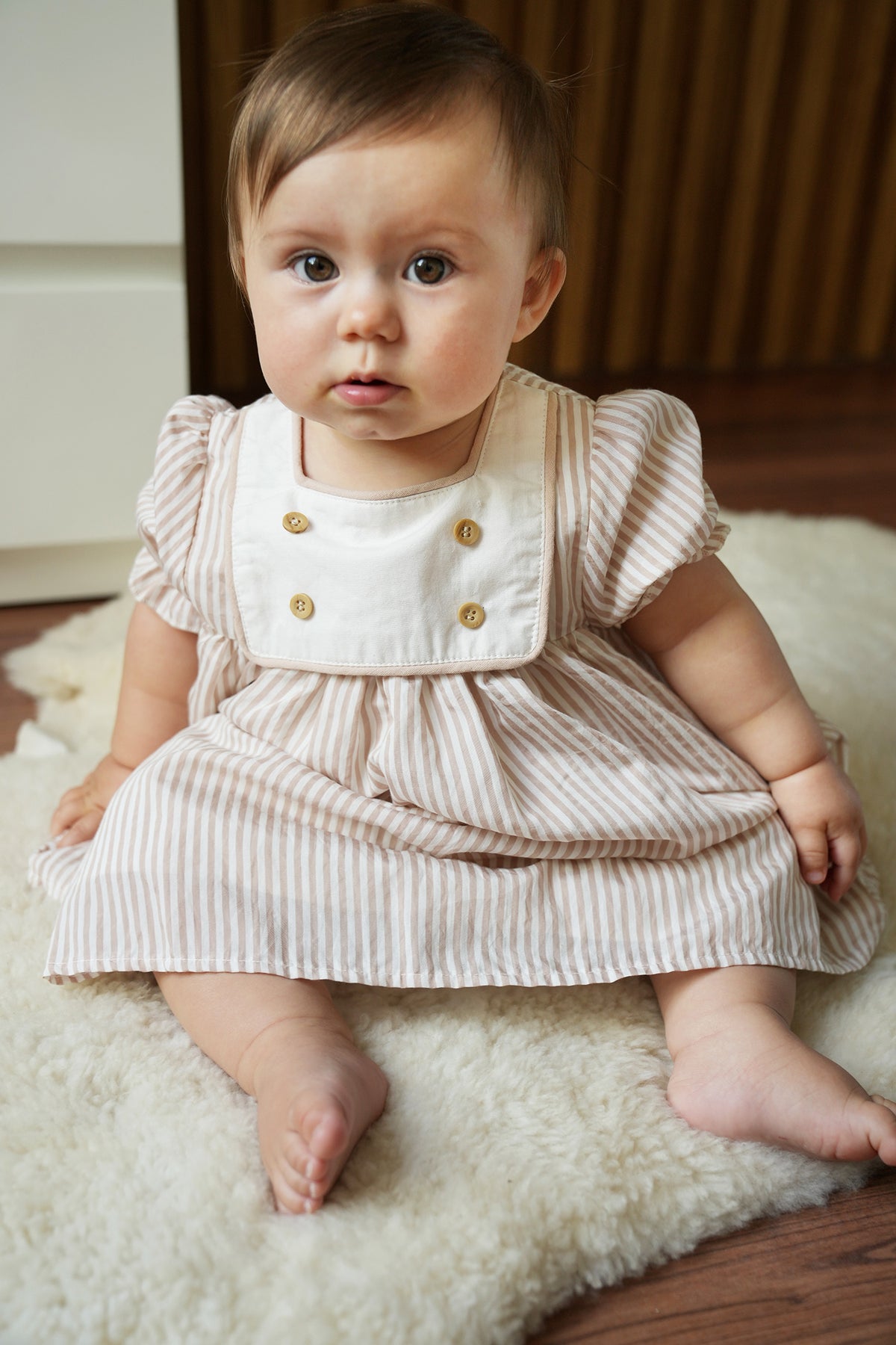 Beige Striped Emily Frock