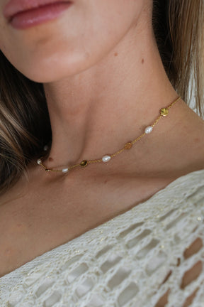 Pearl Gold Disc Necklace