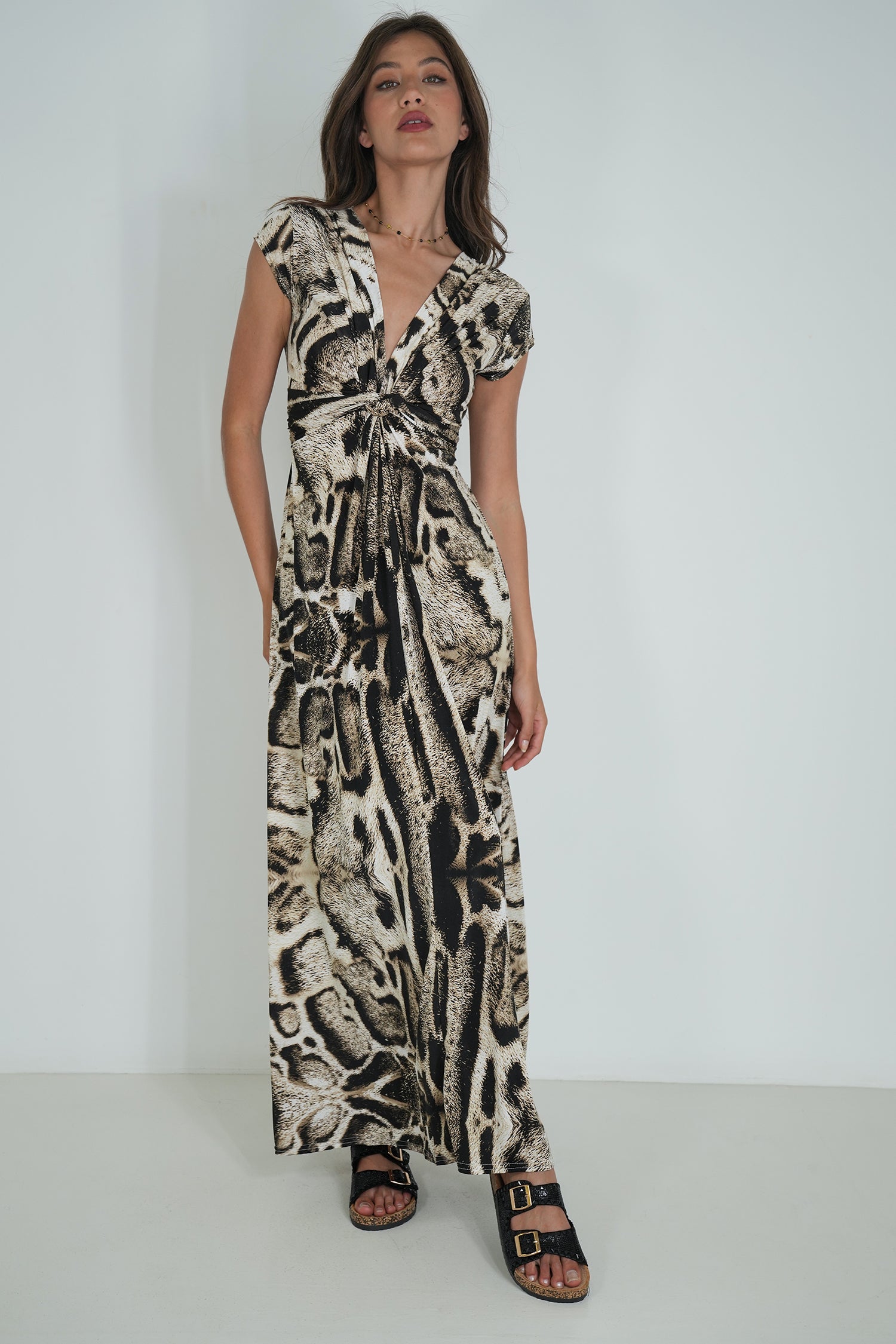 Animal Print Short Sleeve Knot Dress