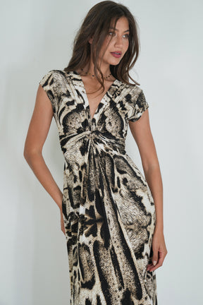 Animal Print Short Sleeve Knot Dress
