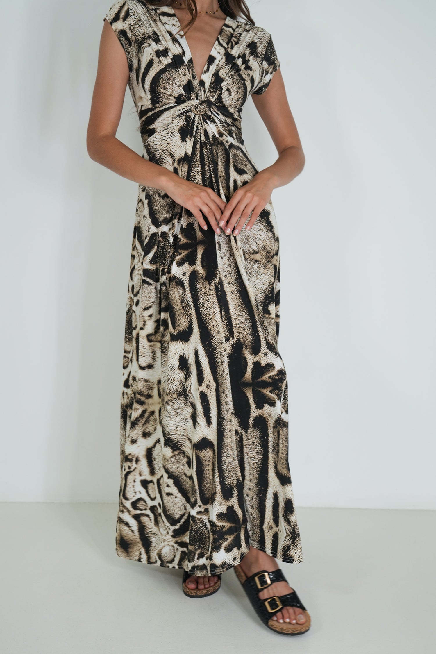 Animal Print Short Sleeve Knot Dress