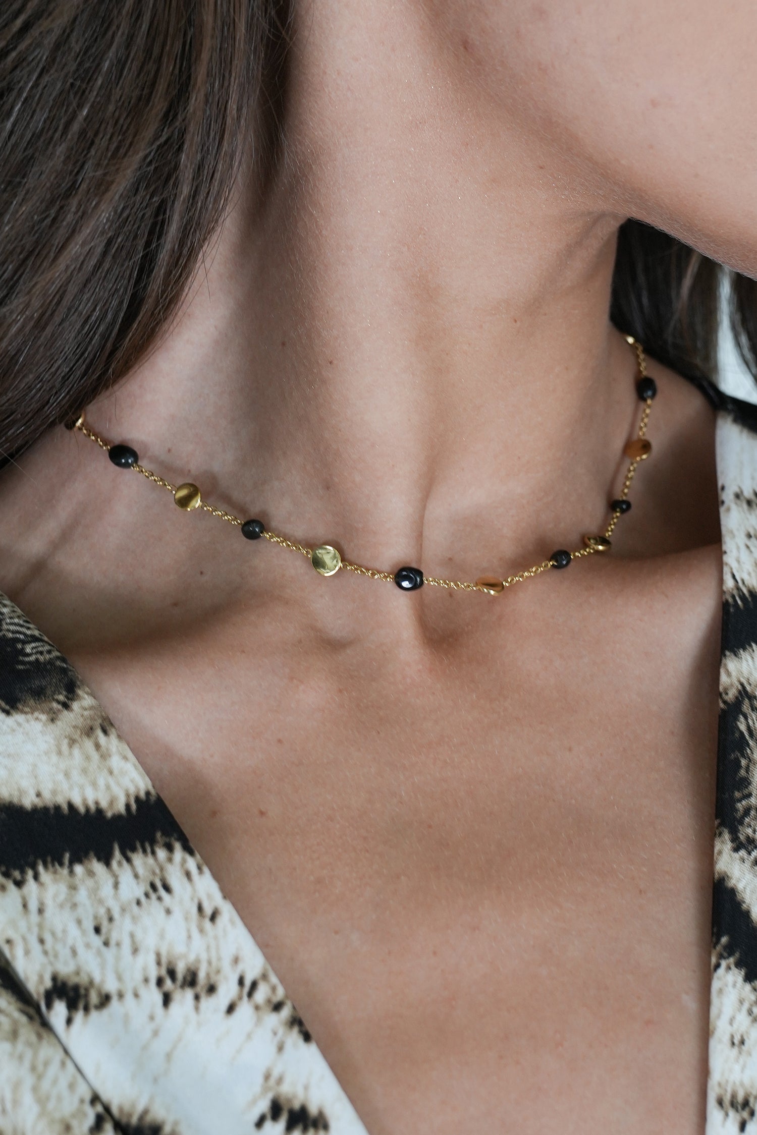Black and Gold Disc Necklace