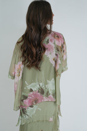 Olive Floral Silk Tier Dress
