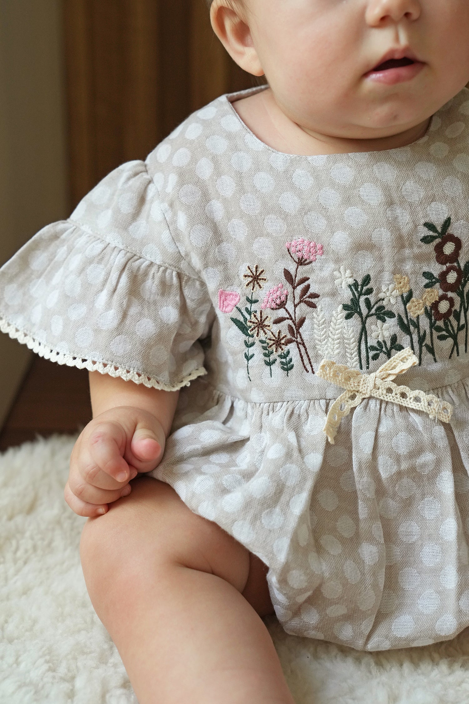 Beige Dotty Floral Romper