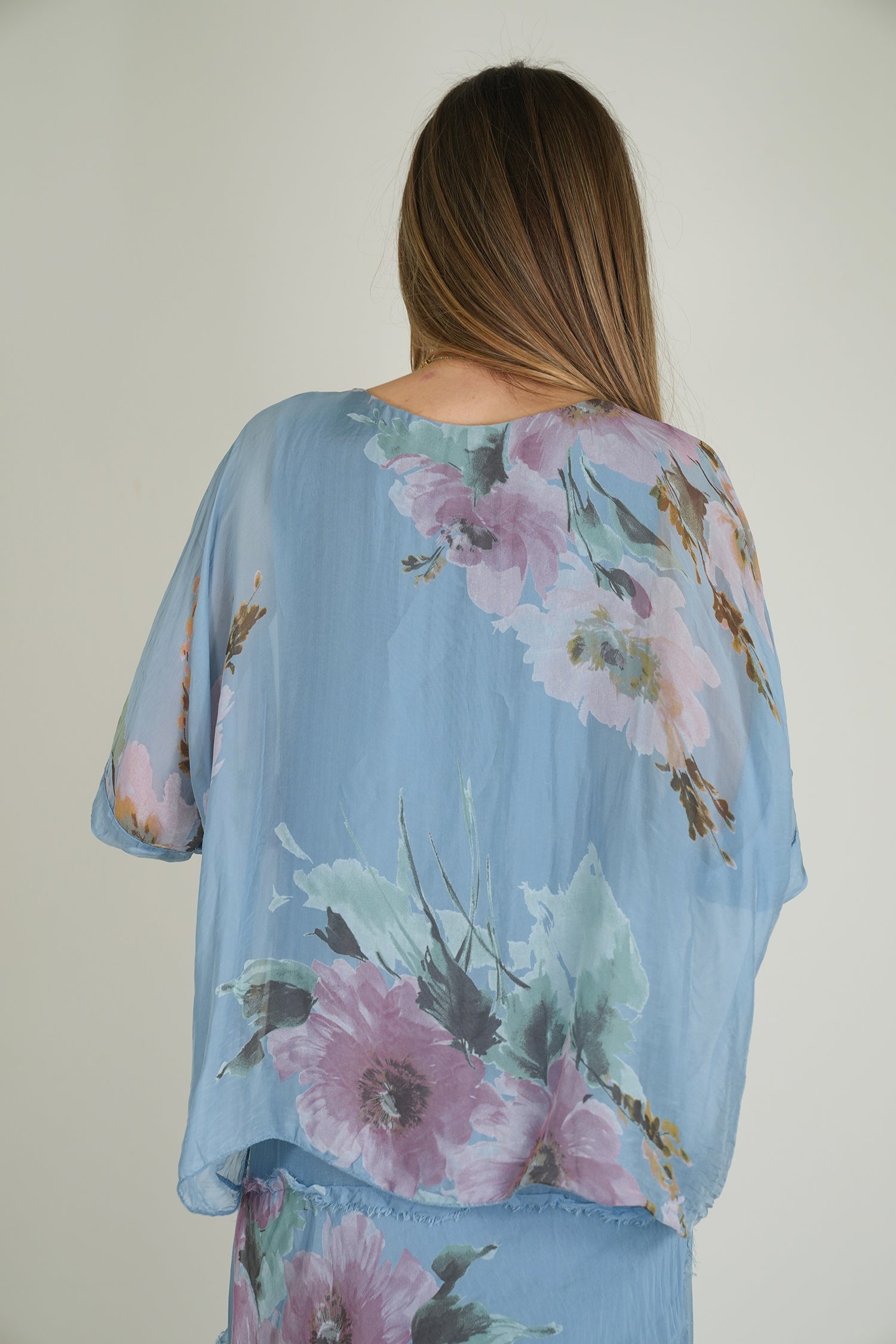 Blue Floral Silk Tier Dress