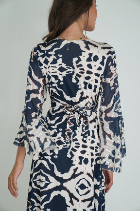 Navy and Cream Knot Dress With Sleeves