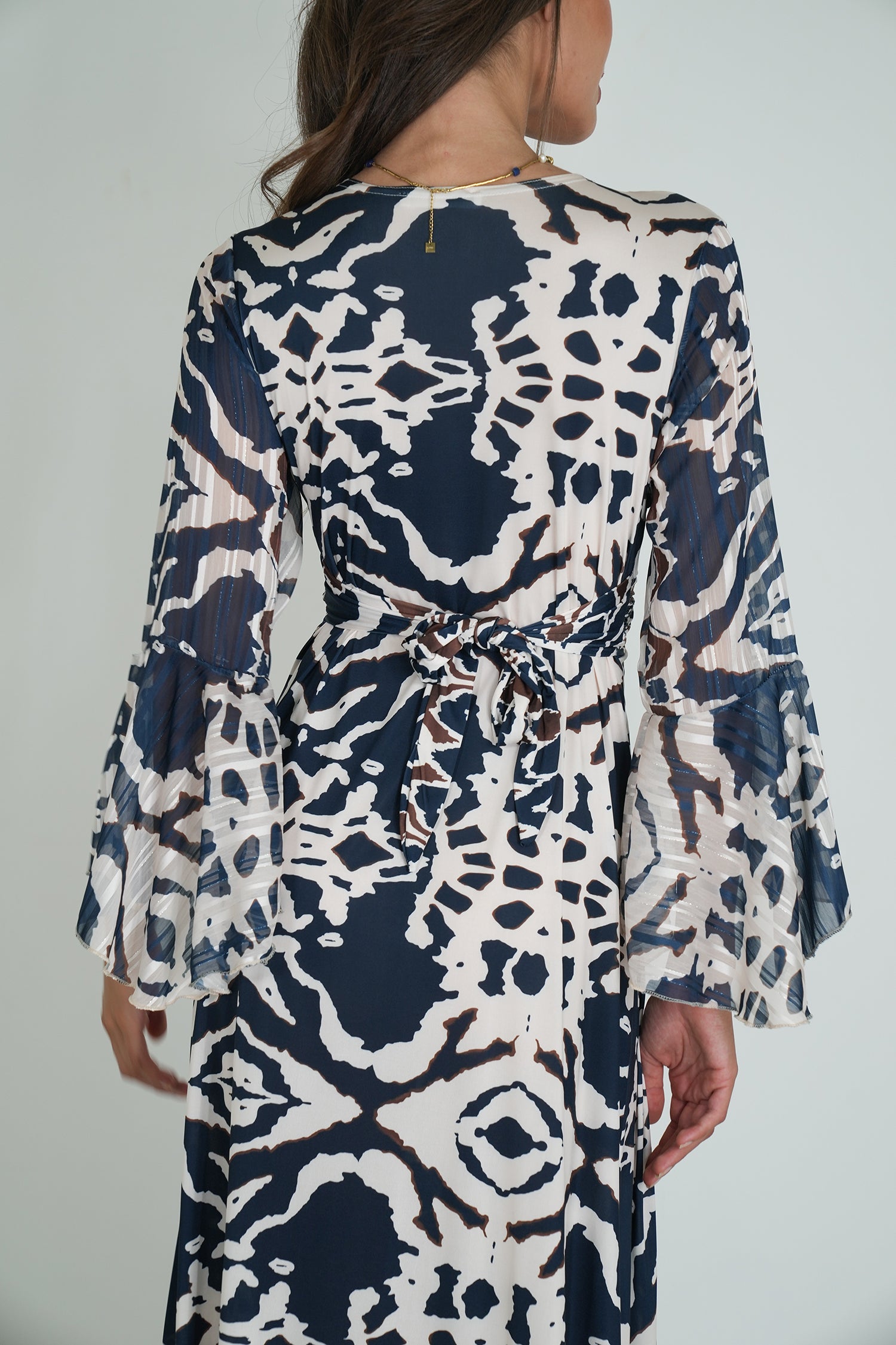 Navy and Cream Knot Dress With Sleeves