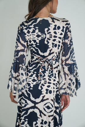 Navy and Cream Knot Dress With Sleeves
