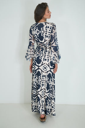 Navy and Cream Knot Dress With Sleeves