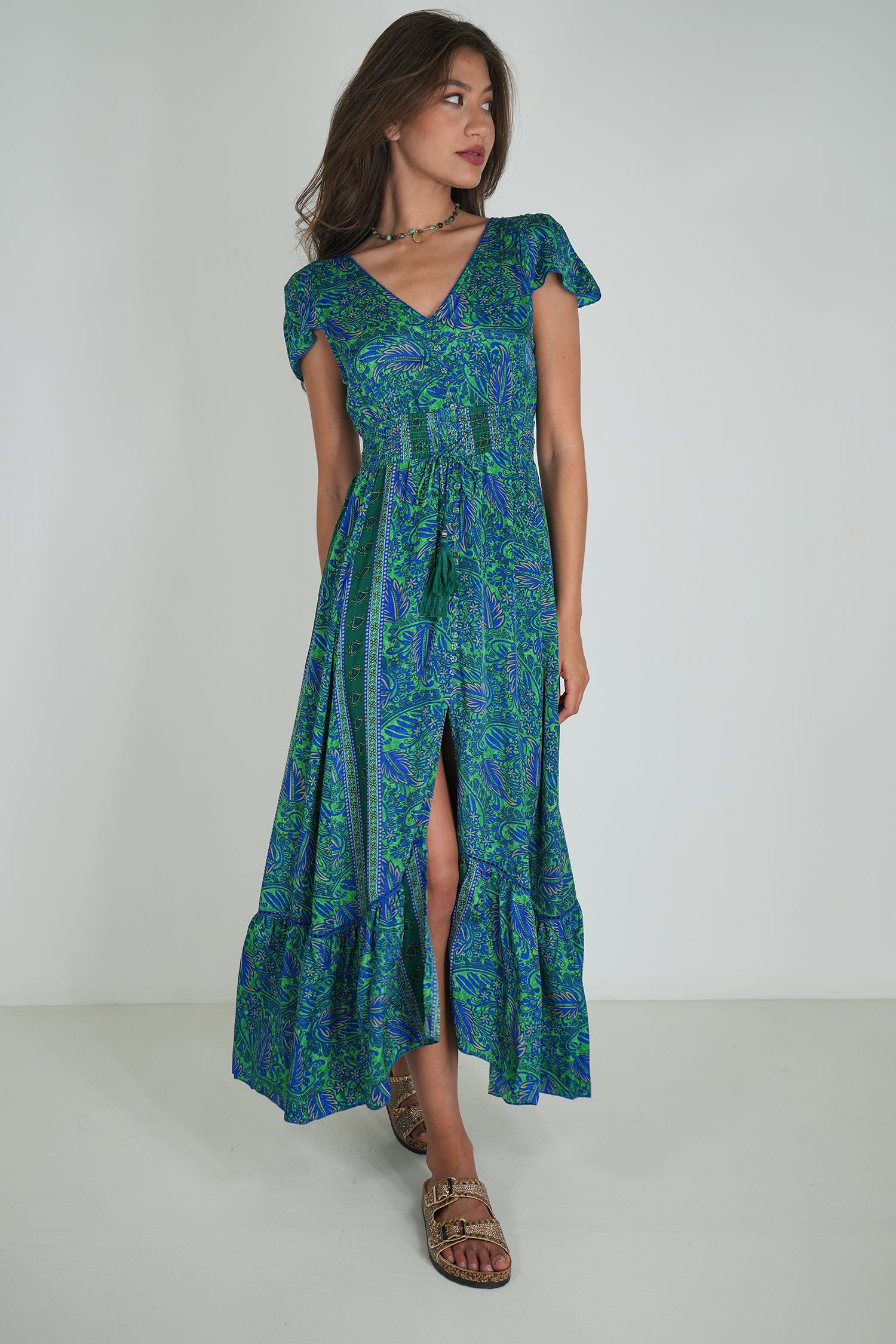 Cobalt Green Paisley Simone Dress