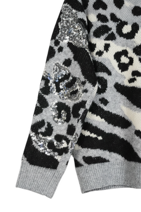 Grey Leopard Sequin Jumper
