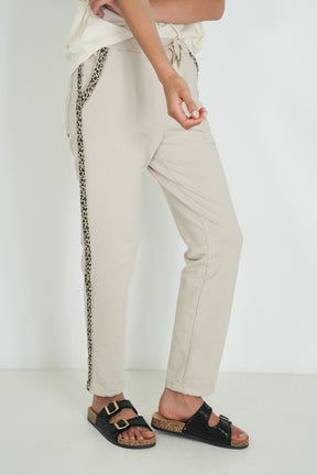 Cream Leopard Trim Jogger