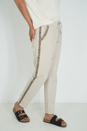 Cream Leopard Trim Jogger