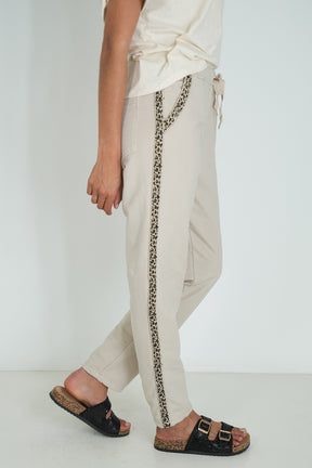 Cream Leopard Trim Jogger