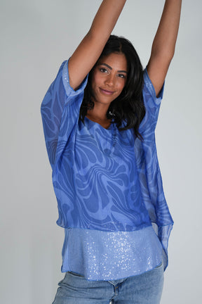 Blue Simone Silk Top