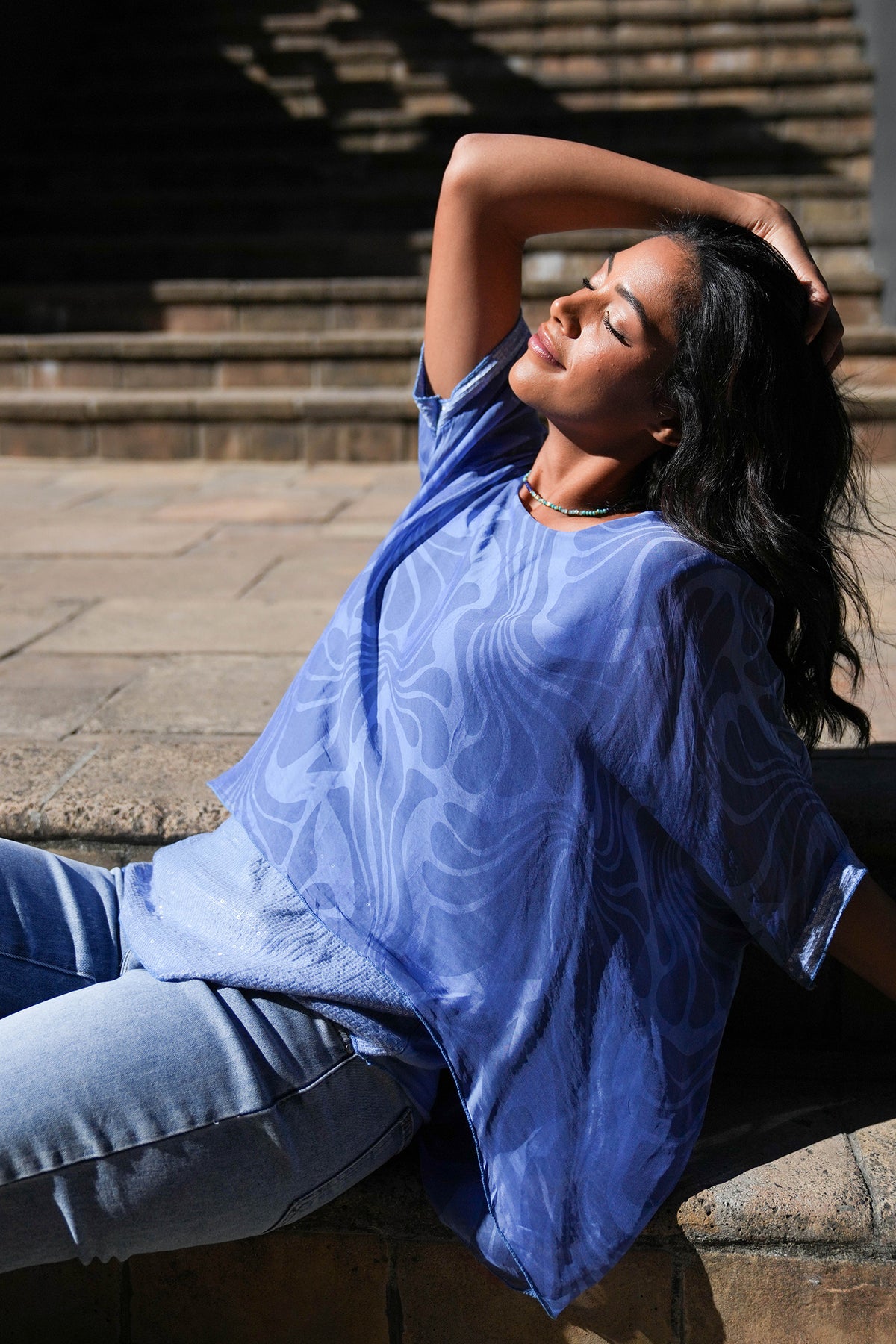 Blue Simone Silk Top